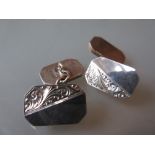 Pair of modern silver cufflinks with engraved decoration together with a Birmingham silver mounted