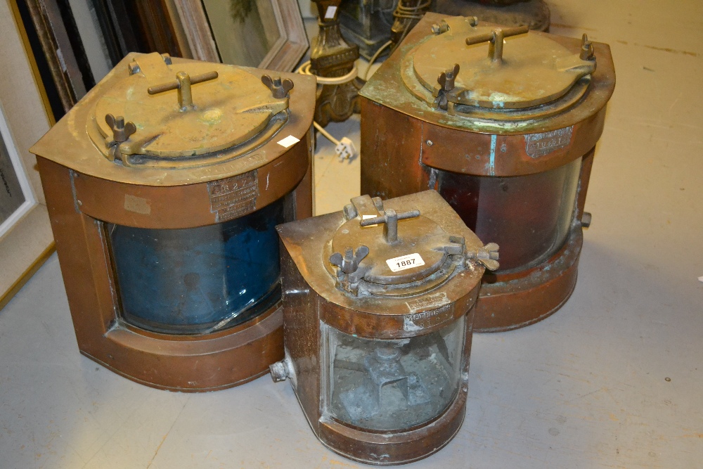 Ships copper mast head lamp and two others similar