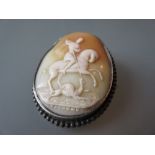 Victorian oval carved shell cameo brooch depicting St.