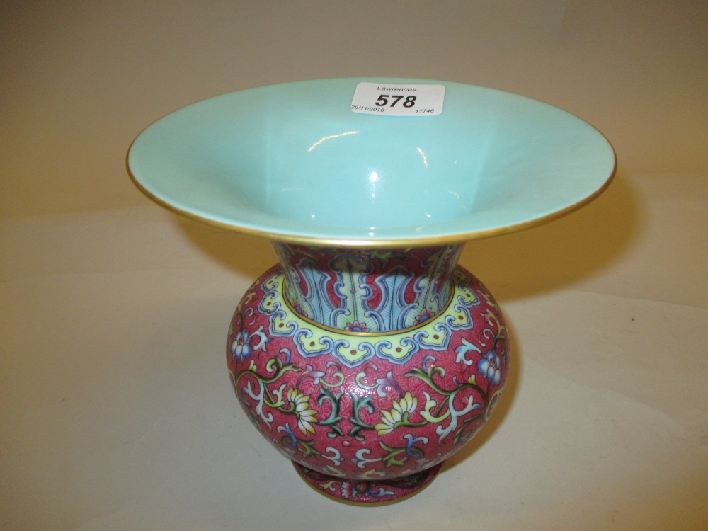 Chinese porcelain baluster form flared rim vase, enamel decorated with flowers, - Image 2 of 9