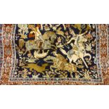 Indo Persian rug with all-over hunting design on a midnight blue ground