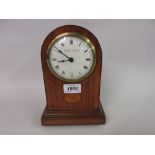 Edwardian satinwood dome shaped mantel clock with enamel dial,