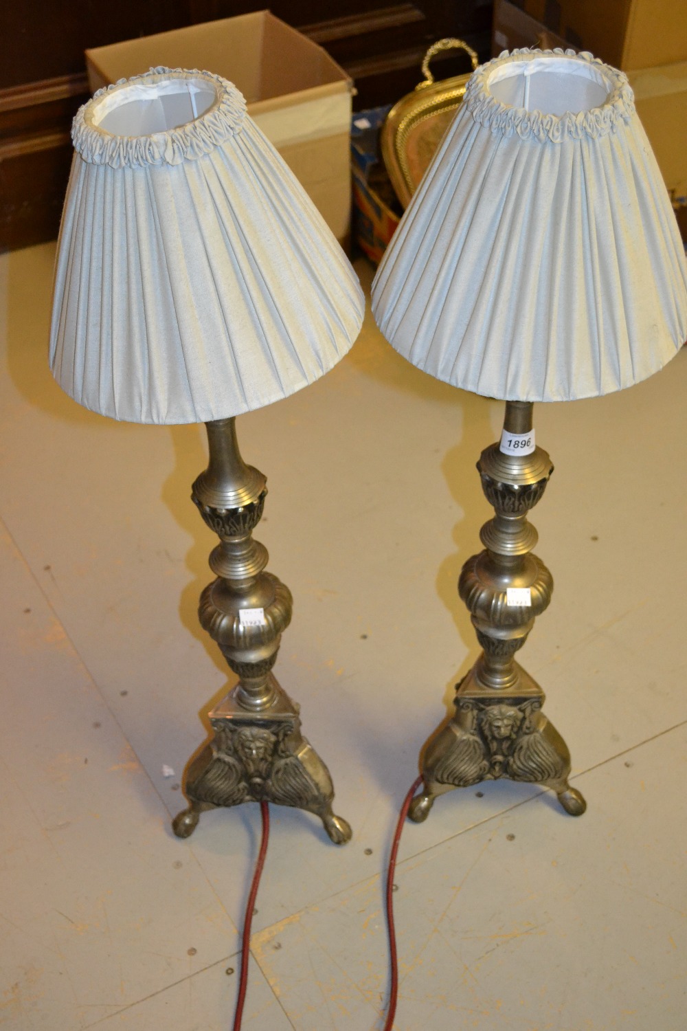 Pair of 20th Century silvered metal table lamps in antique Dutch style