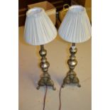Pair of 20th Century silvered metal table lamps in antique Dutch style