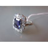 Large 18ct white gold tanzanite and diamond cluster ring, the aquamarine approximately 2.