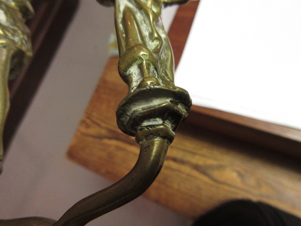 Pair of 19th Century French gilt brass candlesticks and a brass two branch figural candlestick - Image 4 of 6