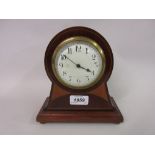 Edwardian mahogany and inlaid mantel clock with enamel dial and Roman numerals