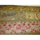 Group of four 17th / 18th Century tapestry fragments including floral, figures,