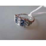 18ct White gold sapphire and diamond Art Deco style ring