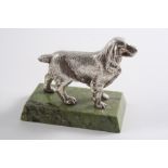 A MODERN CAST FIGURE OF A SPANIEL on a green marble base, by A.E. Jones, Birmingham 1966;  4"  (10