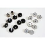 A QUANTITY OF SILVER AND BLACK ONYX CUFFLINKS AND DRESS STUDS together with various other