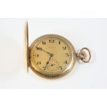 A 14CT. GOLD FULL HUNTING CASED POCKET WATCH the gold coloured dial signed Drusus, with Arabic