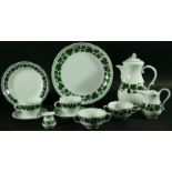 A MEISSEN GREEN IVY PART SERVICE, 20th century, comprising tea and coffee wares, soup bowls, plates,