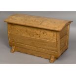 COTSWOLD SCHOOL BLANKET BOX - OLIVER MOREL an oak blanket box with a dome top and raised panels. The