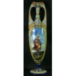 AN ITALIAN MAIOLICA VASE, late 19th/early 20th century, of two handled amphora form, painted with