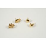 A PAIR OF GOLD SCARAB GOLD STUD EARRINGS 1.5cm., together with a pair of gold circular domed stud