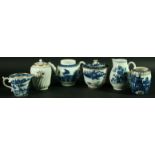 A COLLECTION OF CAUGHLEY PORCELAIN c. 1780 - 1790, decorated in various blue and white patterns