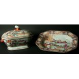 A MANDARIN PALETTE TUREEN, COVER AND STAND each piece painted with ladies on riverside terraces,