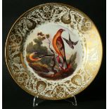 A DERBY PLATE  c. 1825 by Richard Dodson painted with birds in a landscape. Iron red painted