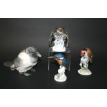 ROSENTHAL PORCELAIN BIRDS including a large model of a Magpie, a Kingfisher, an Owl, and 1 other