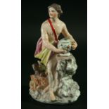 AN ENGLISH PORCELAIN FIGURE, 18th century, possibly Bow, allegorical of Winter, a maiden standing