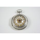 A SILVER PAIR CASED POCKET WATCH BY MARWICK, LONDON  the signed circular dial with gilt and enamel