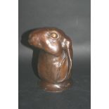 CONTEMPORARY BRONZE OF A HARE a bronze bust of a Hare, signed AJB (A J Butcher). 6 1/2ins (16.