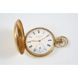 AN 18CT. GOLD FULL HUNTING CASED POCKET WATCH the white enamel dial signed Daniel Desbois 79 High