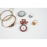 A QUANTITY OF JEWELLERY including a sapphire, diamond and gold half hinged bangle, an amethyst and