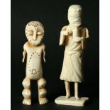 TRIBAL ART: A CARVED IVORY FIGURE,  possibly Lega, height 15cm. together with a Japanese sectional