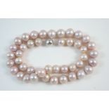 A SINGLE ROW GRADUATED CULTURED PEARL NECKLACE the pink pearls graduate from approximately 11.8mm.
