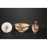 ROYAL WORCESTER SIGNED BOWL - W H AUSTIN a large bowl painted with Roses and leaves, with gilded
