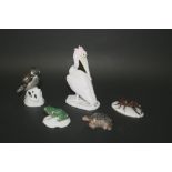 ROSENTHAL ANIMALS 5 various figures including a Stork, Stag Beetle, Frog, Tortoise and Bird. Each