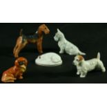 A COLLECTION OF FOUR ROYAL WORCESTER DOGS, to include Airedale Terrier, 3026, Sealyham Terrier,