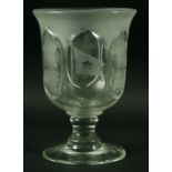 A GLASS WINE COOLER, of footed form, with engraved oval panels of fruiting vines and the Blue Star