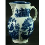 A CAUGHLEY CABBAGE LEAF JUG late 18th Century, blue transfer printed in the fisherman and