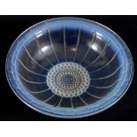 LALIQUE BOWL the opalescent bowl with vertical grooves and a serrated border around the edge of