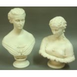 ALEXANDRA AND CLYTIE, TWO COPELAND PARIAN BUSTS by Mary Thornycroft  and C Delpech, impressed marks,