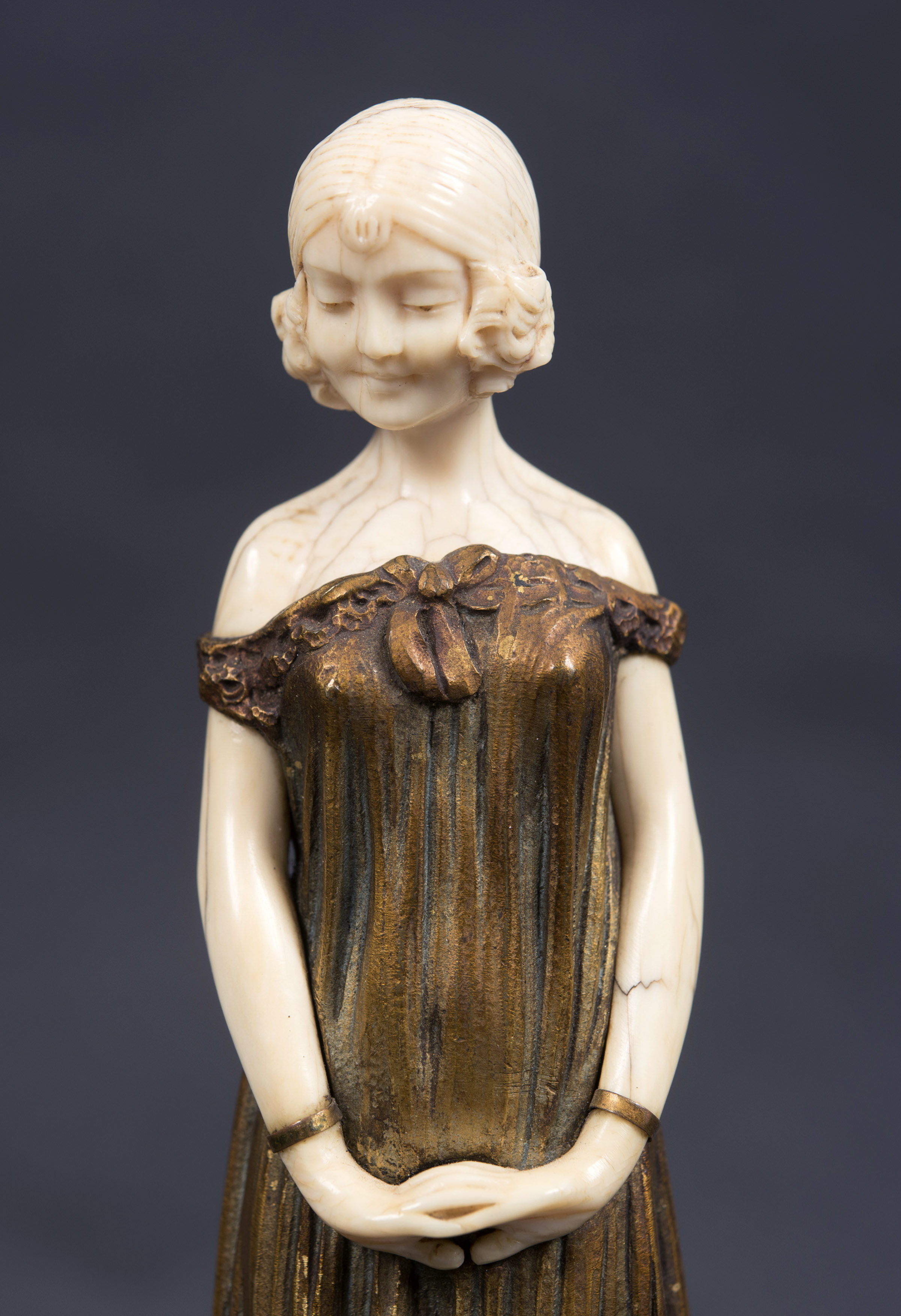D.H.CHIPARUS - ART DECO BRONZE & IVORY FIGURE a bronze and ivory figure Innocence, the figure - Image 2 of 3