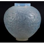 LALIQUE VASE - GUI an opalescent and blue stained vase in the Gui design. Moulded mark, R Lalique. 6