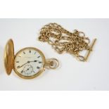 AN 18CT. GOLD FULL HUNTING CASED POCKET WATCH the white enamel dial signed Sir John Bennett Ltd.,