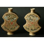 A PAIR OF SATSUMA VASES of waisted cartouche shape, one side painted with samurai, the reverse