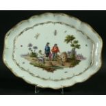 A MEISSEN TRAY 19th Century painted with figures in discussion surrounded by insects inside a gilt