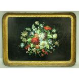 A VICTORIAN PAPIER MACHE TRAY, impressed 'Clay, King Street, Covent Garden', a painted floral