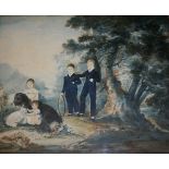 ATTRIBUTED TO *** ROSALBA (Fl.c.1821) THE MACKINNON CHILDREN WITH A DOG AND A CAT Watercolour over