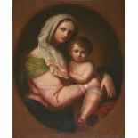 ITALIAN (?) SCHOOL, 18th CENTURY VIRGIN AND CHILD Oil on canvas, within a painted oval 52 x 41.