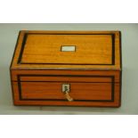 A VICTORIAN SATINWOOD AND INLAID WORK BOX with fitted interior and a selection of mother-of-pearl