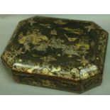 AN EXPORT LACQUER BOX the lid painted with a cavalry skirmish, 15 ins. (38cms.) wide