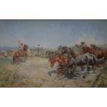 ENRICO COLEMAN (1846-1911) HERDING WILD PONIES Signed and inscribed Roma, watercolour 36.5 x