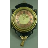 A FRENCH KITCHEN CLOCK, mid 19th century, the circular dial with 13cm copper chapter ring, brass